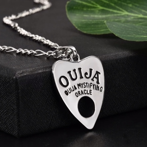 🍒 3PC GOTHIC SET FISH BONE EARRINGS OUIJA NECKLACE COFFIN RING SILVER BUNDLE - Picture 4 of 5